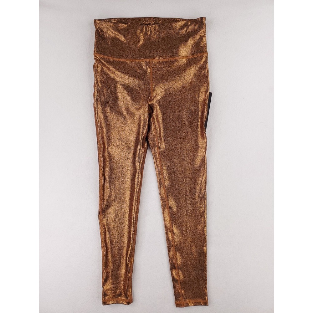 Mono B Pants Womens Medium Copper Foil Highwaist Leggings Pull On Athleisure NWT